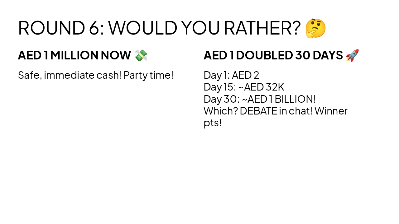 Slide 13 - ROUND 6: WOULD YOU RATHER? ๐ค