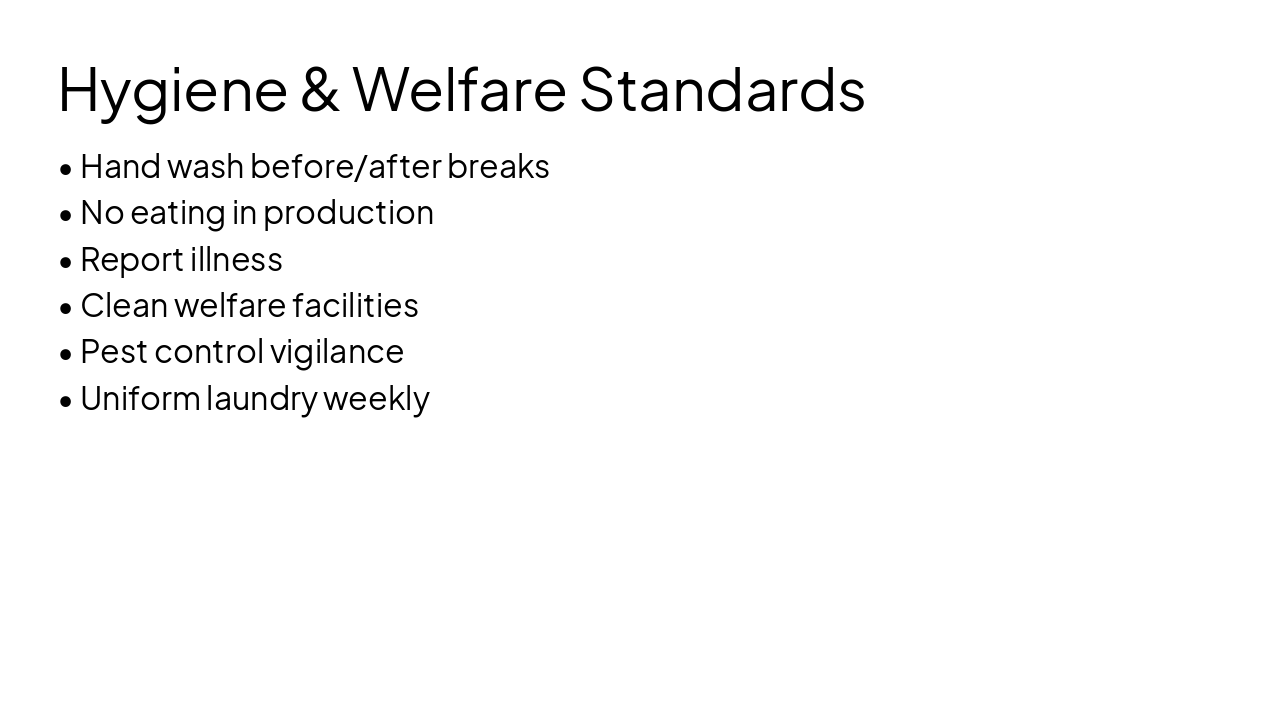 Slide 19 - Hygiene & Welfare Standards