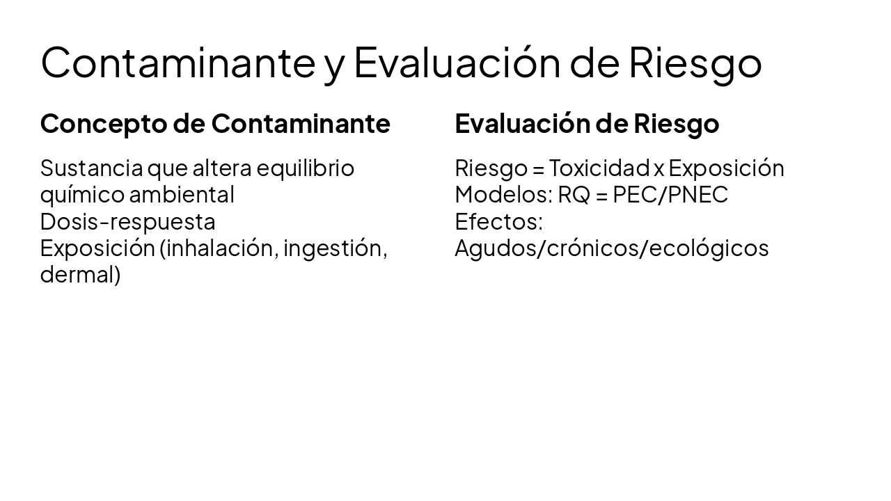Slide 18 - Contaminante y Evaluación de Riesgo