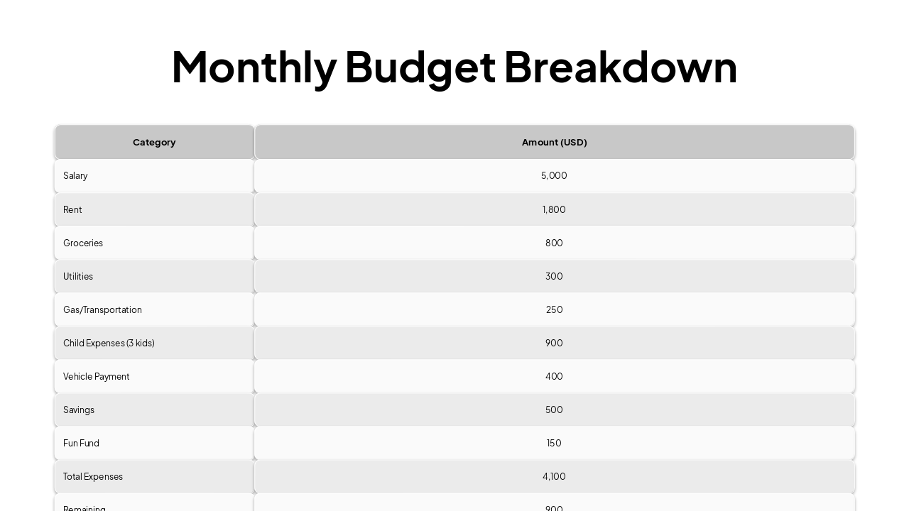 Slide 8 - Monthly Budget Breakdown