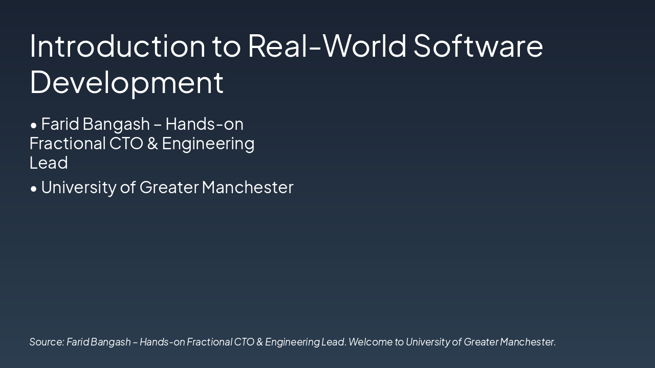 Slide 1 - Introduction to Real-World Software Development