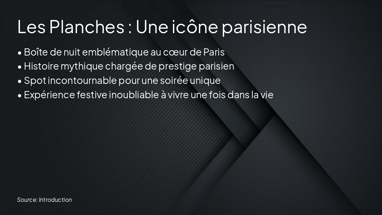 Slide 2 - Les Planches : Une icône parisienne