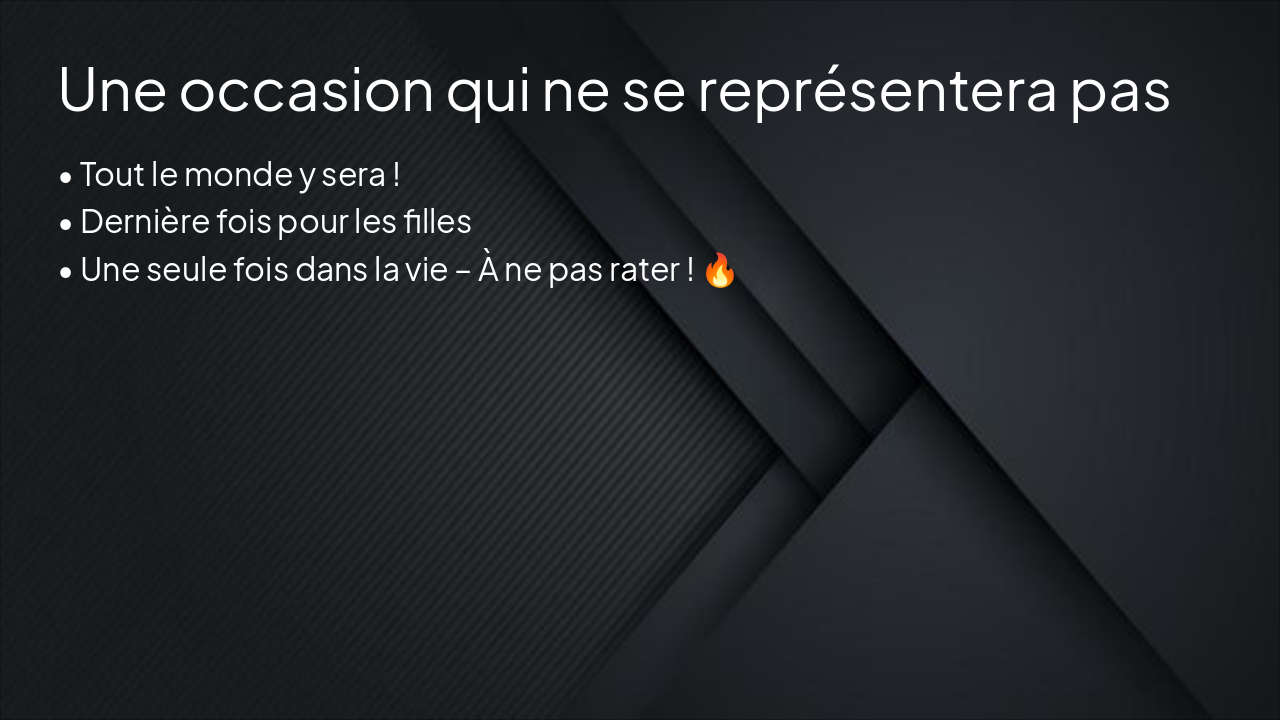 Slide 3 - Une occasion qui ne se représentera pas