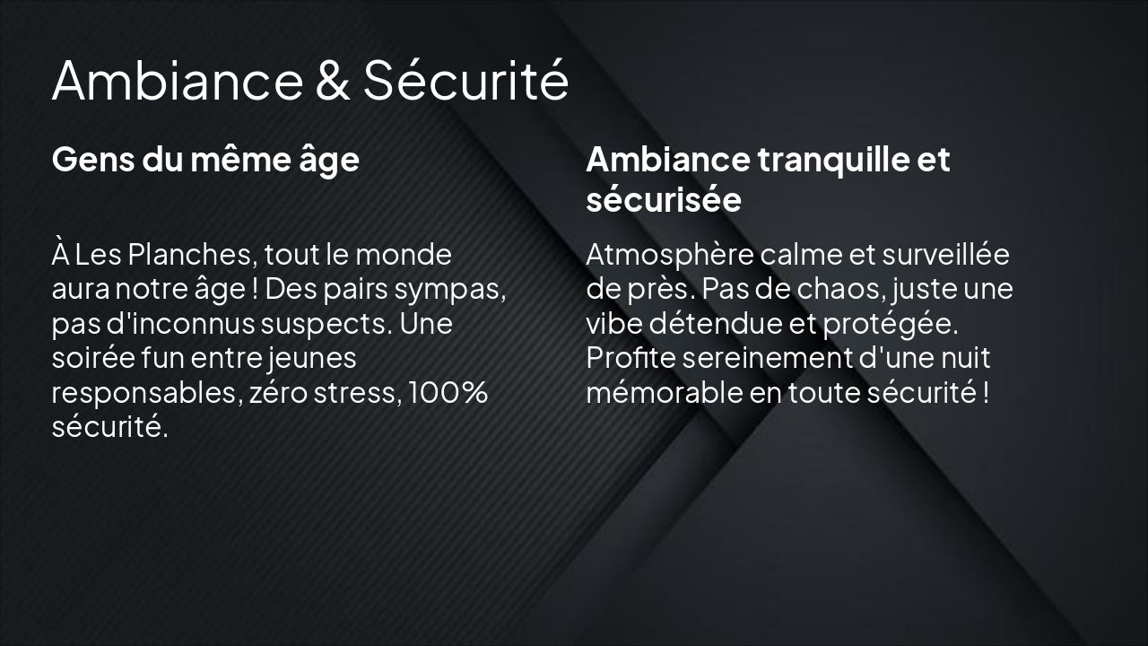 Slide 4 - Ambiance & Sécurité