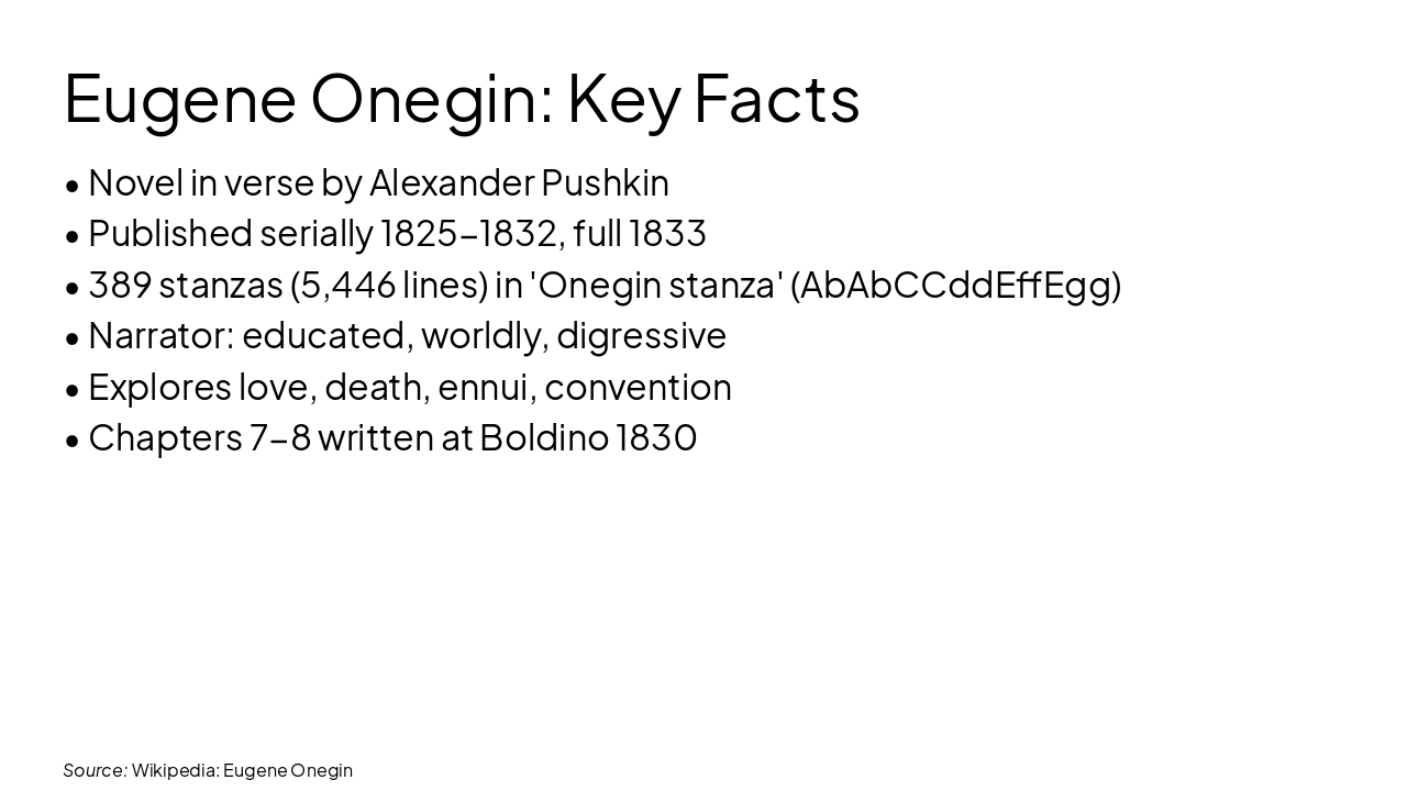 Slide 7 - Eugene Onegin: Key Facts
