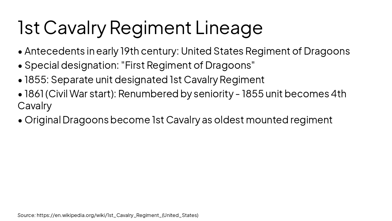 Slide 4 - 1st Cavalry Regiment Lineage