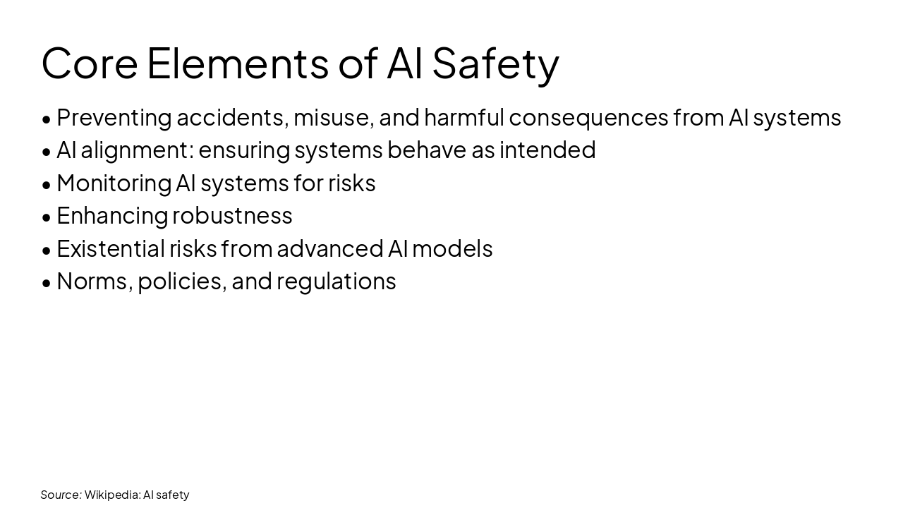 Slide 13 - Core Elements of AI Safety