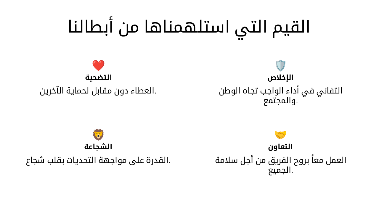 Slide 5 - القيم التي استلهمناها من أبطالنا