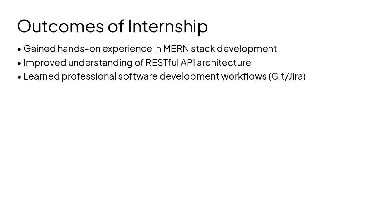 Slide 9 - Outcomes of Internship