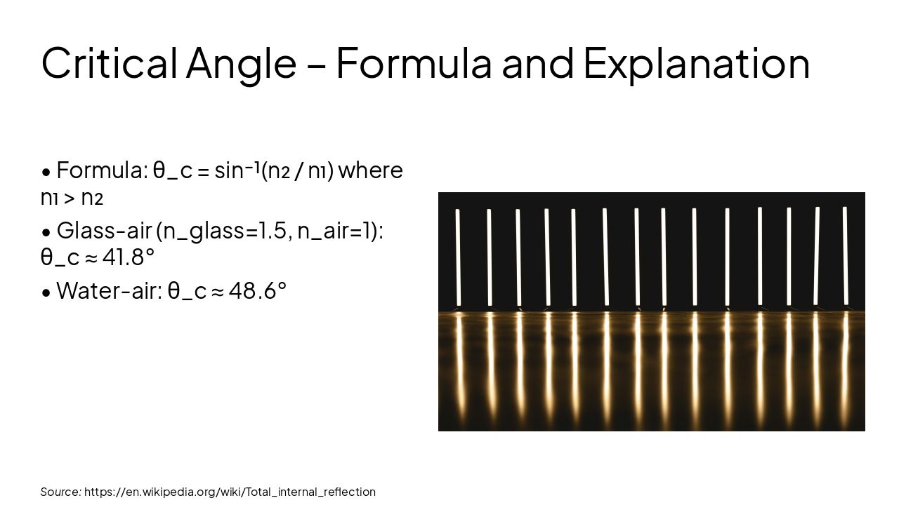 Slide 6 - Critical Angle – Formula and Explanation