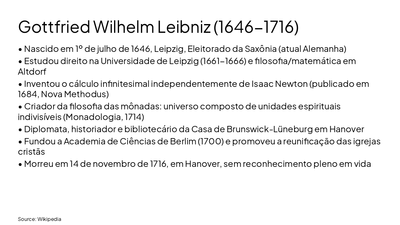 Slide 2 - Gottfried Wilhelm Leibniz (1646-1716)