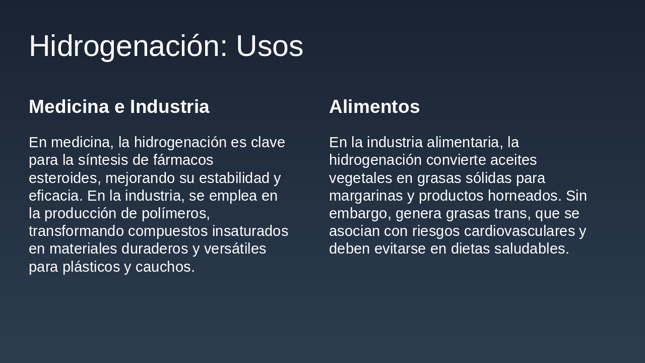 Slide 9 - Hidrogenación: Usos