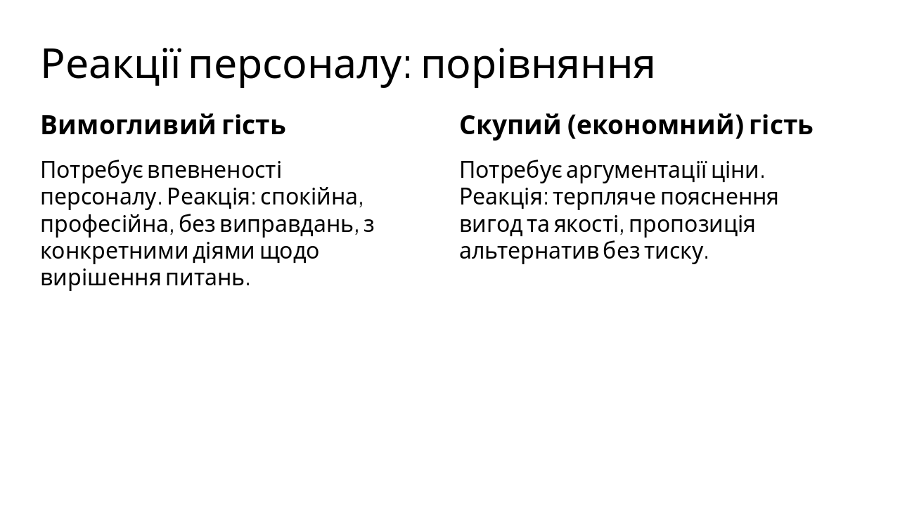 Slide 5 - Реакції персоналу: порівняння