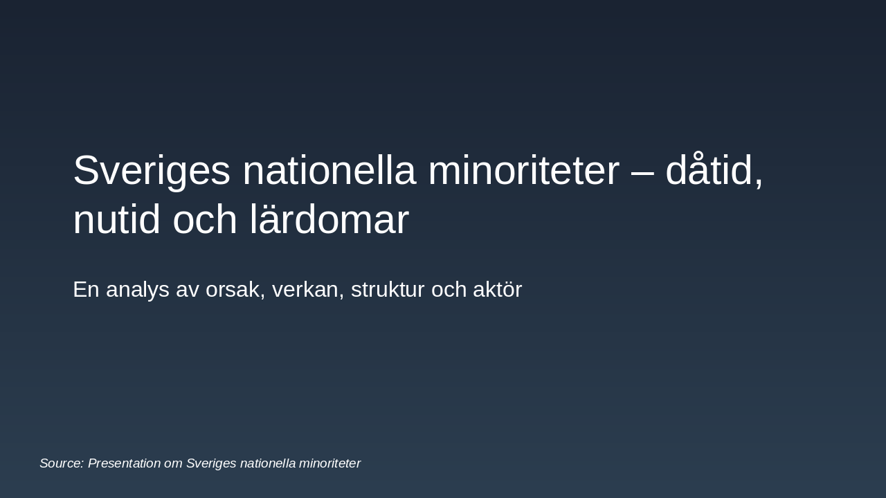 Sweden's Minorities: Past, Present, Lessons