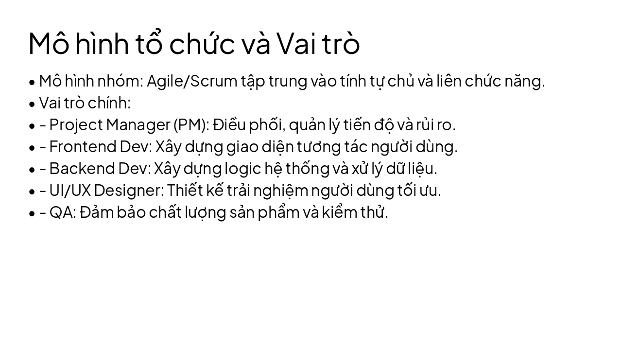 Slide 10 - Mô hình tổ chức và Vai trò