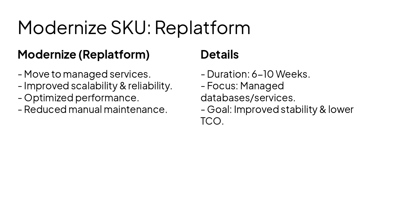 Slide 8 - Modernize SKU: Replatform