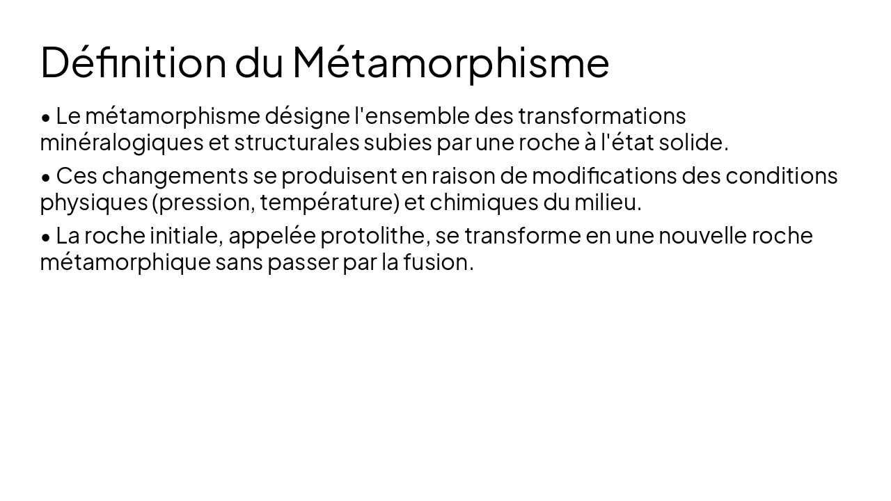 Slide 4 - Définition du Métamorphisme