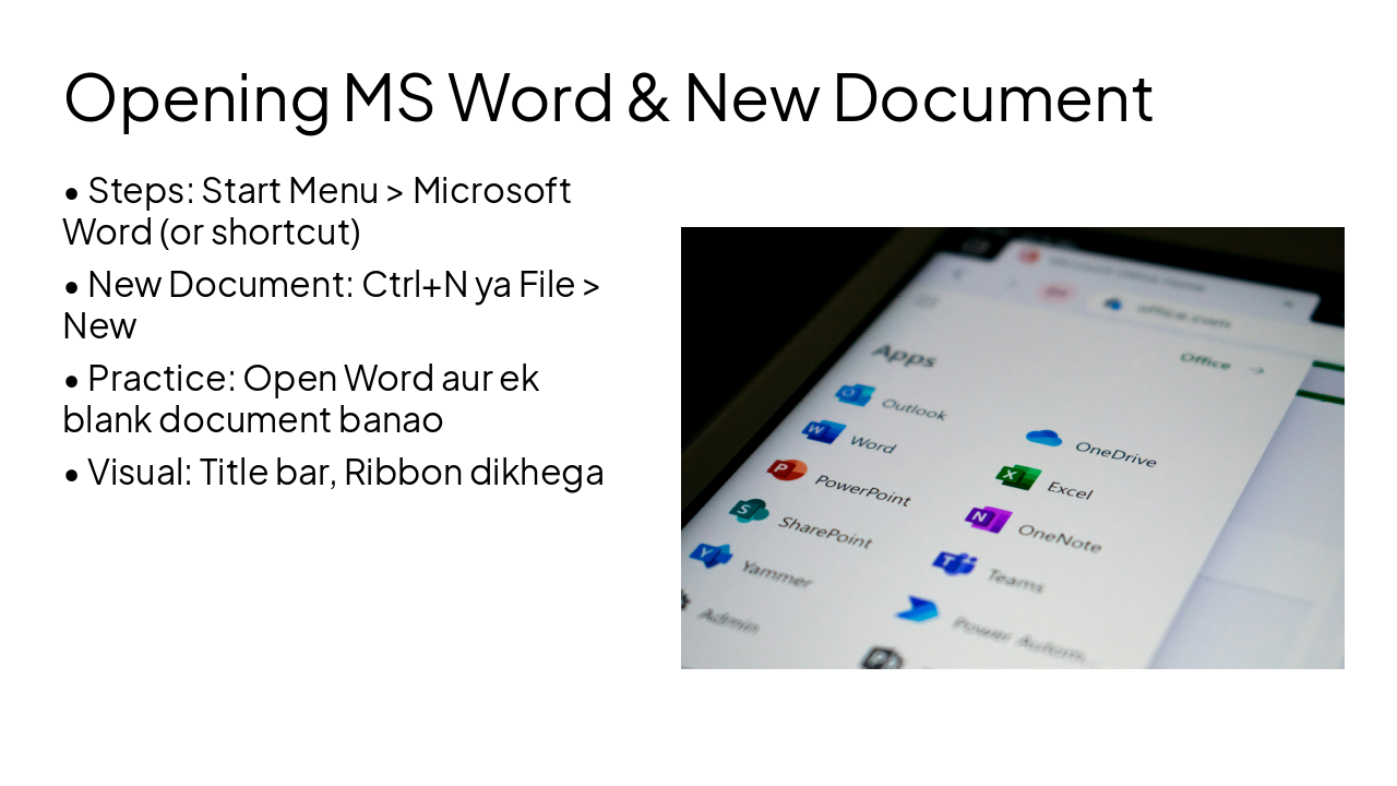 Slide 5 - Opening MS Word & New Document