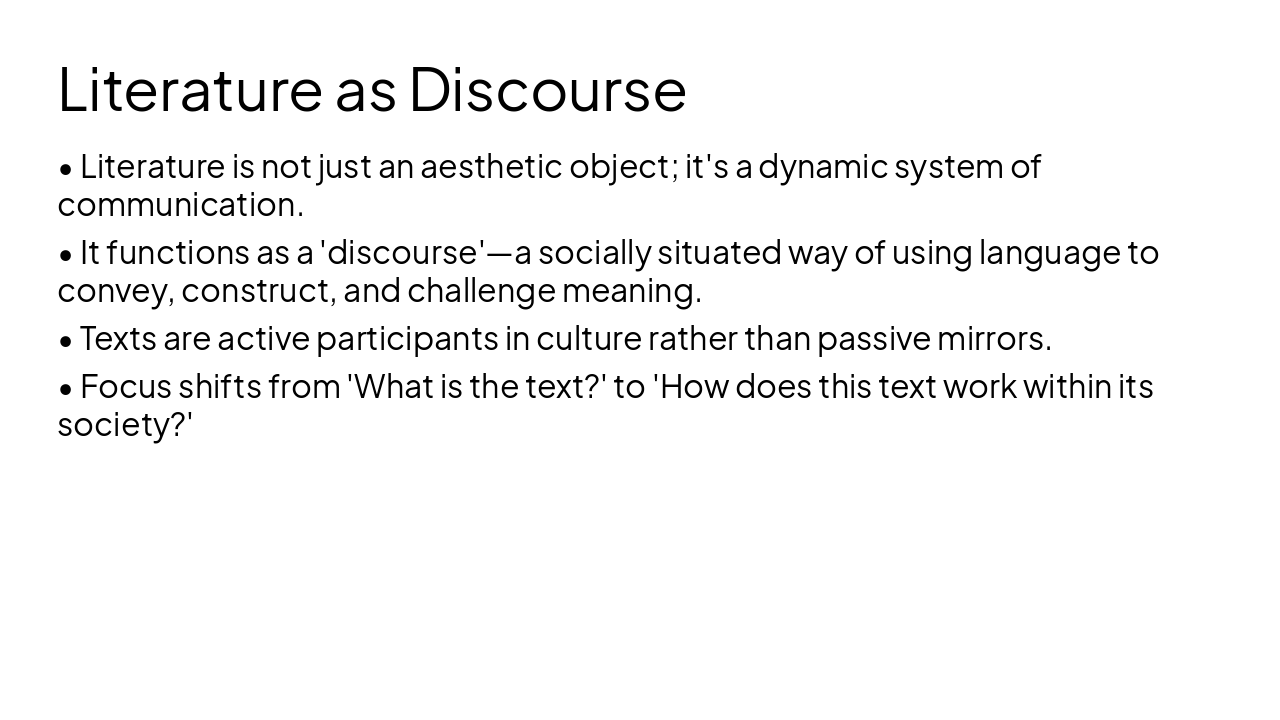 Slide 4 - Literature as Discourse