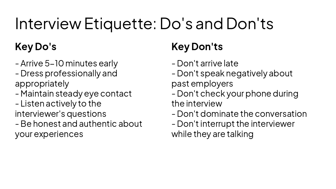 Slide 12 - Interview Etiquette: Do's and Don'ts