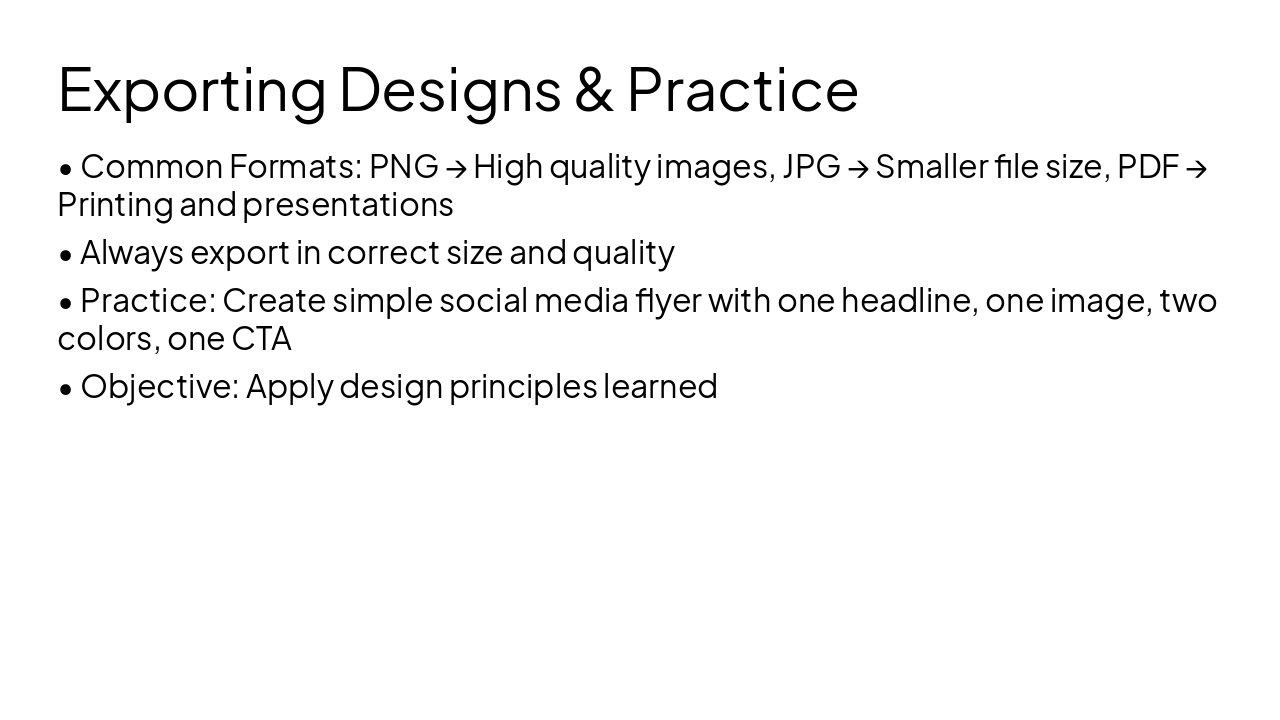 Slide 19 - Exporting Designs & Practice