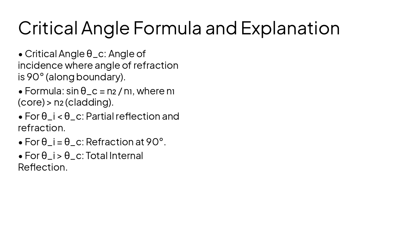 Slide 6 - Critical Angle Formula and Explanation