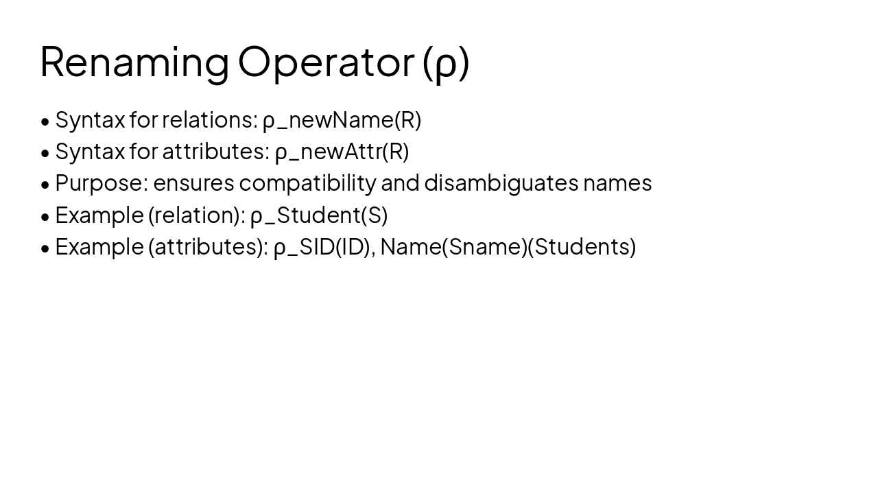 Slide 6 - Renaming Operator (ρ)