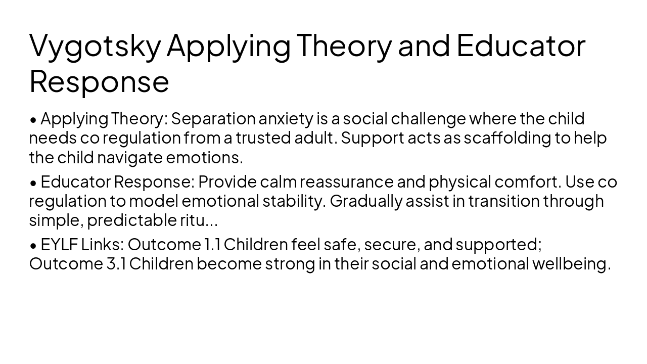 Slide 3 - Vygotsky Applying Theory and Educator Response
