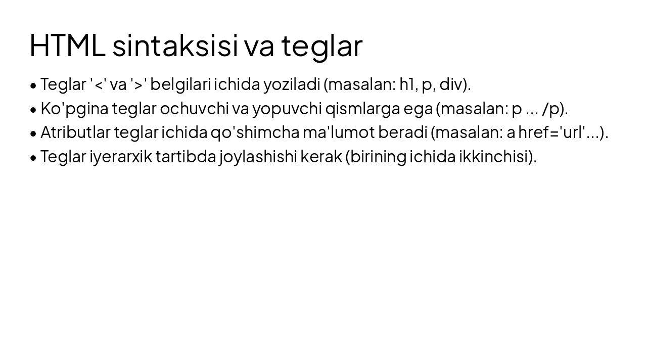 Slide 6 - HTML sintaksisi va teglar