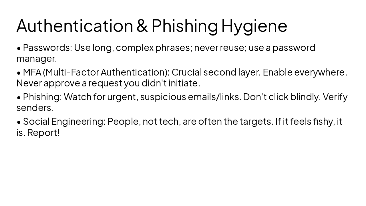 Slide 11 - Authentication & Phishing Hygiene