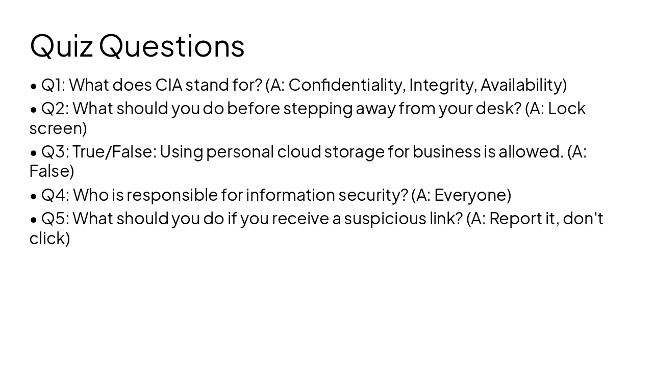 Slide 17 - Quiz Questions