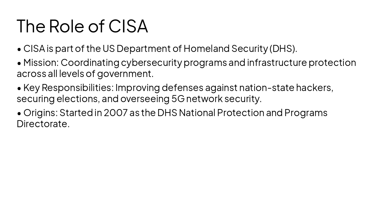 Slide 11 - The Role of CISA