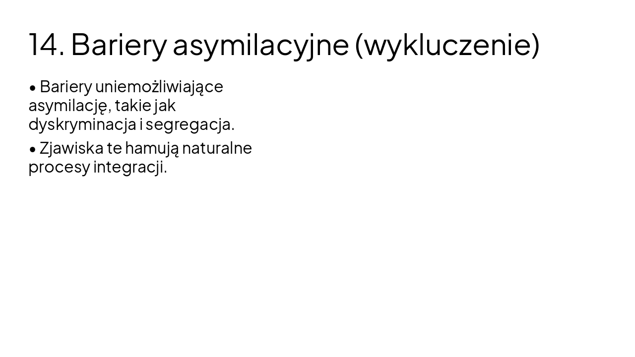 Slide 15 - 14. Bariery asymilacyjne (wykluczenie)