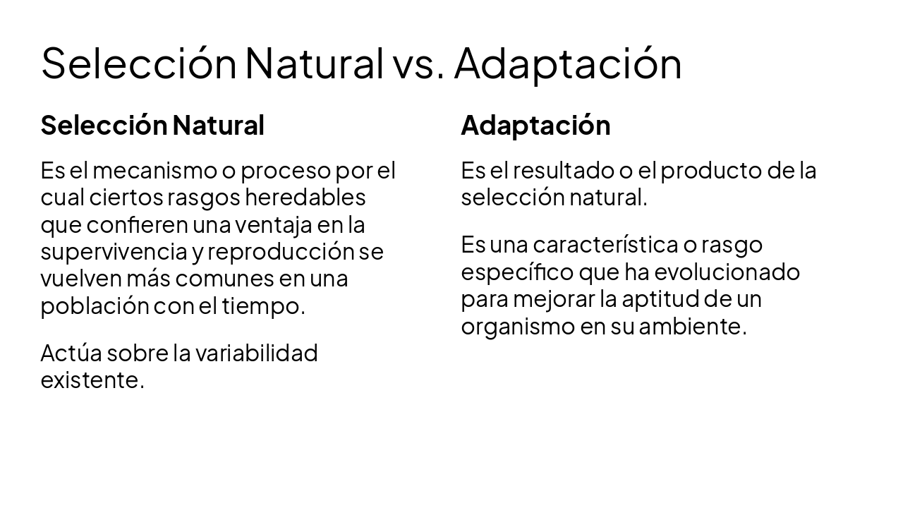 Slide 9 - Selección Natural vs. Adaptación