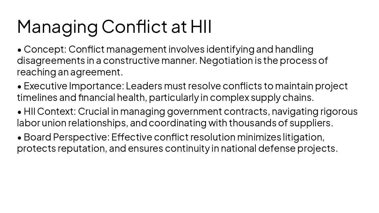 Slide 6 - Managing Conflict at HII