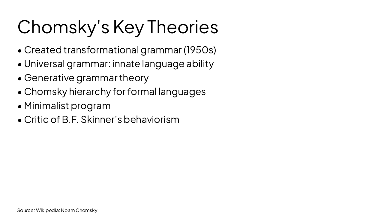 Slide 8 - Chomsky's Key Theories