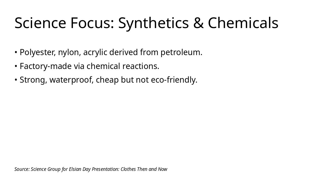 Slide 7 - Science Focus: Synthetics & Chemicals