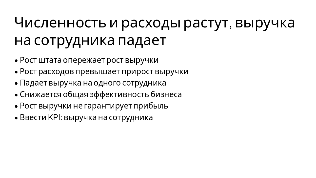 Slide 11 - Численность и расходы растут, выручка на сотрудника падает