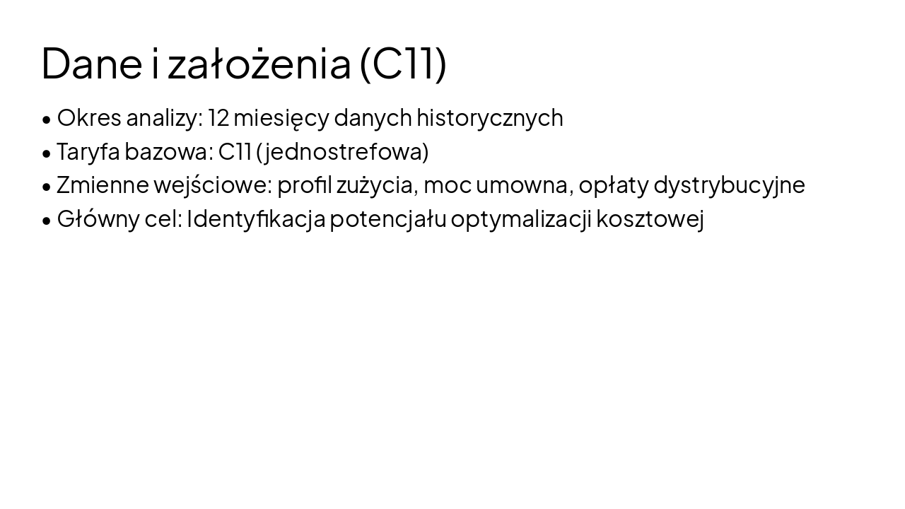 Slide 3 - Dane i założenia (C11)