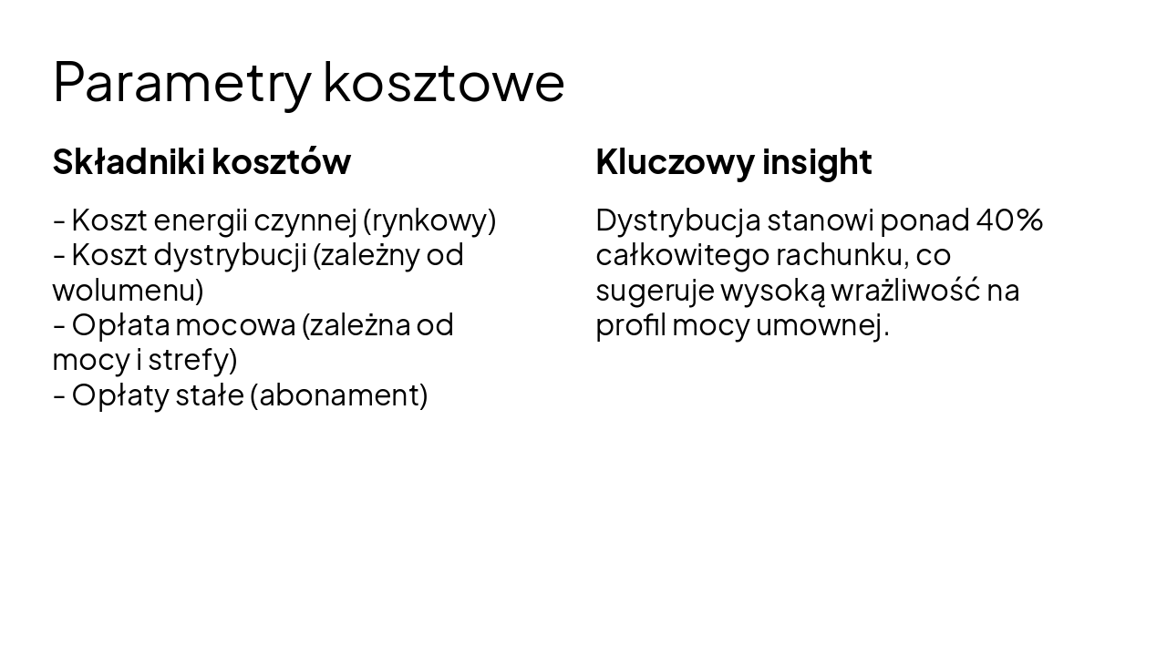 Slide 4 - Parametry kosztowe