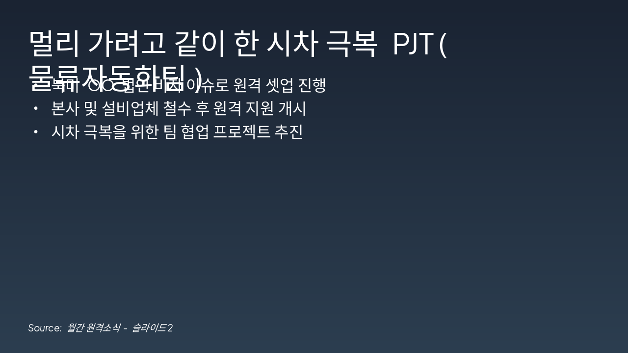 Slide 2 - 멀리 가려고 같이 한 시차 극복 PJT (물류자동화팀)