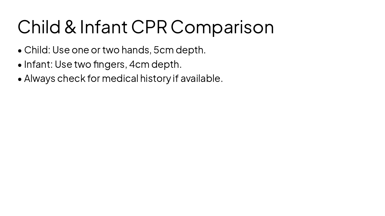 Slide 20 - Child & Infant CPR Comparison