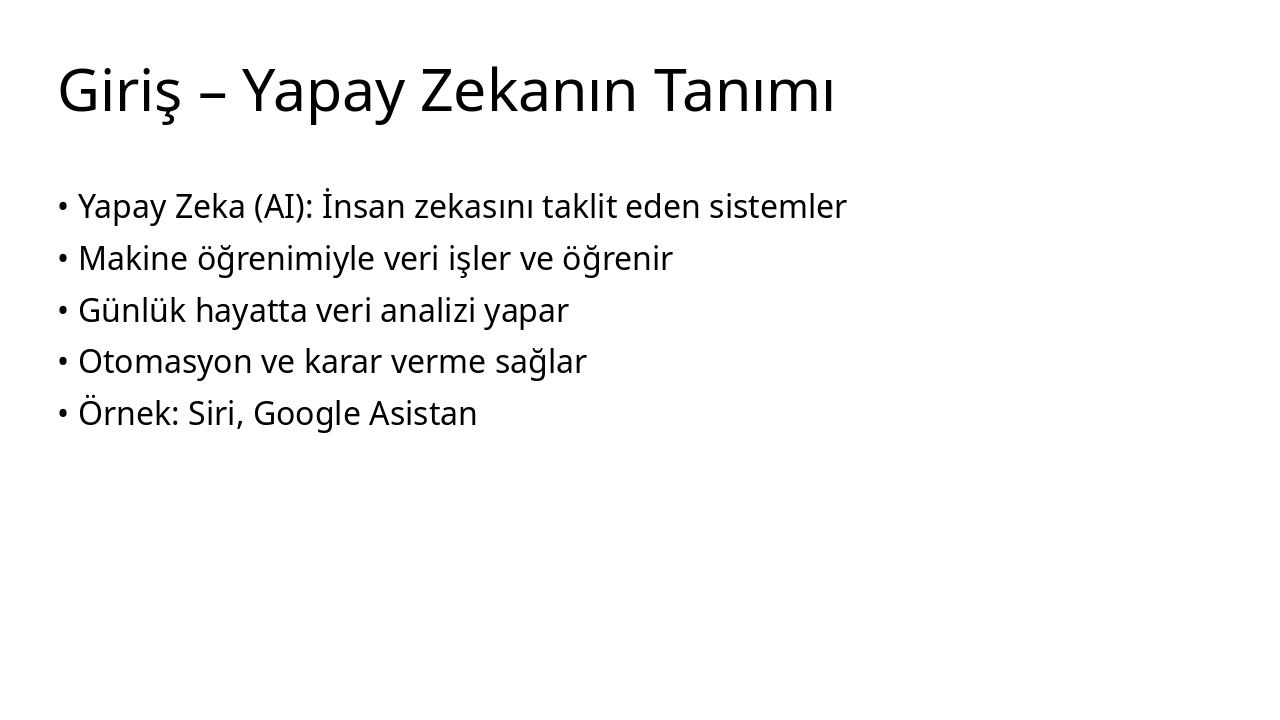 Slide 2 - Giriş – Yapay Zekanın Tanımı