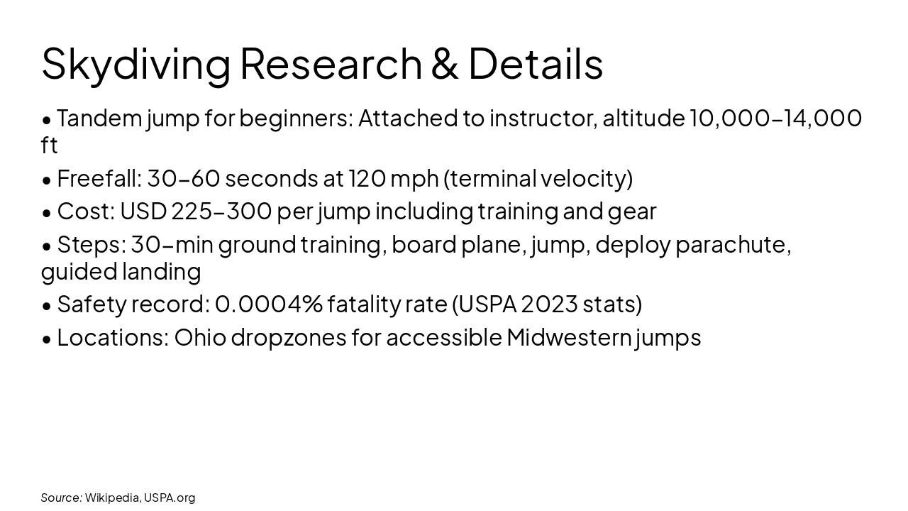 Slide 2 - Skydiving Research & Details