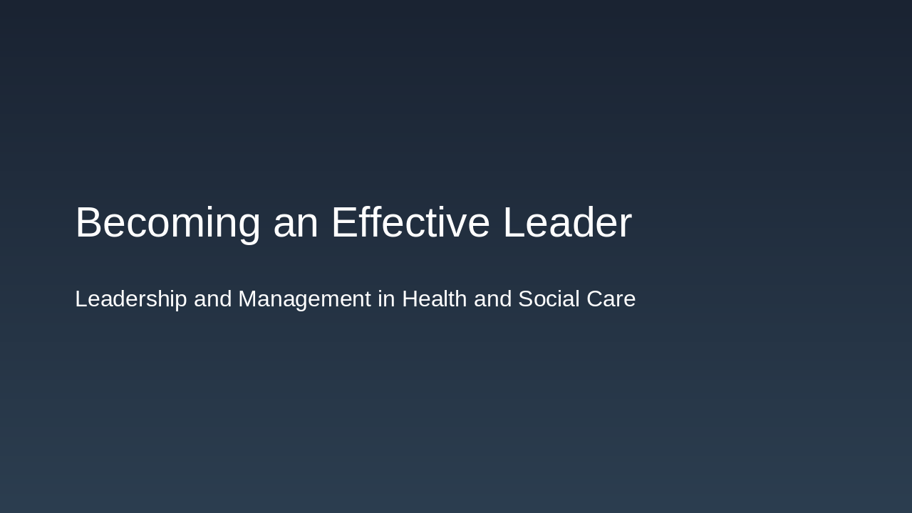 Effective Leadership in Health & Social Care