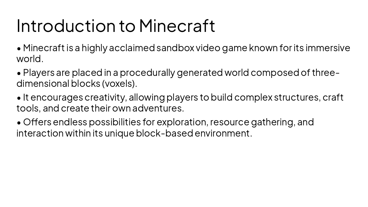 Slide 4 - Introduction to Minecraft