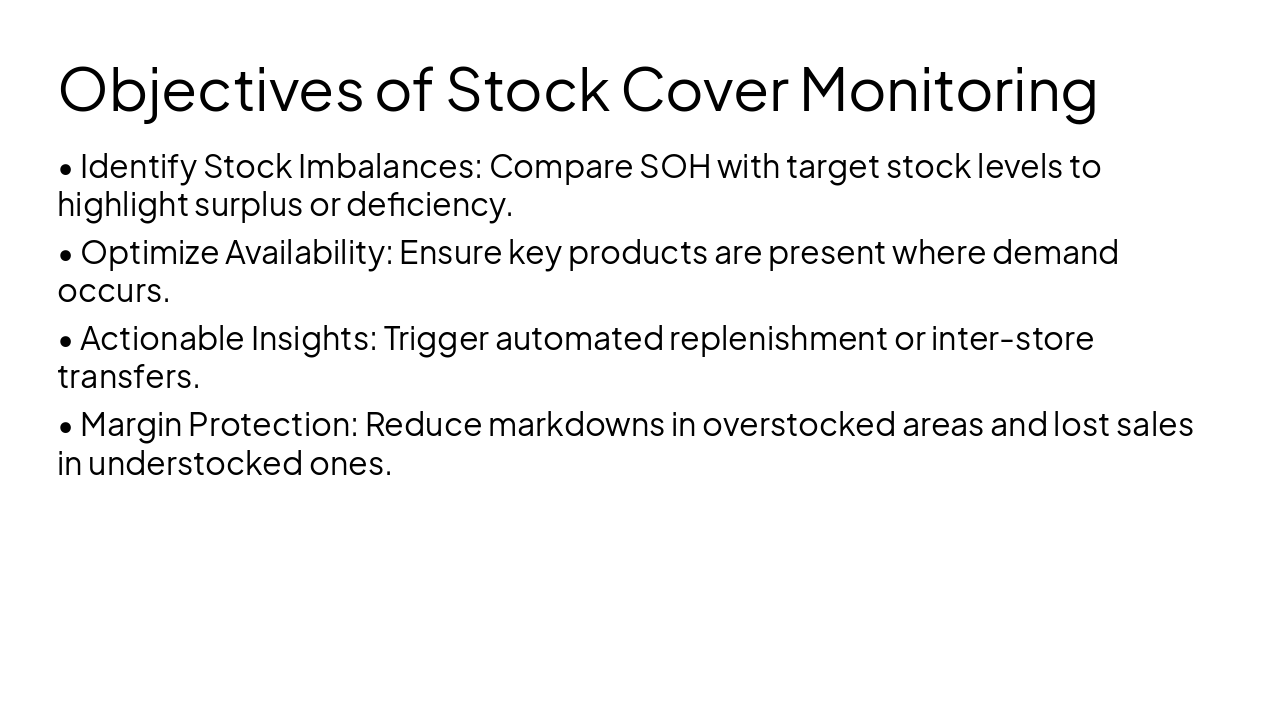 Slide 4 - Objectives of Stock Cover Monitoring