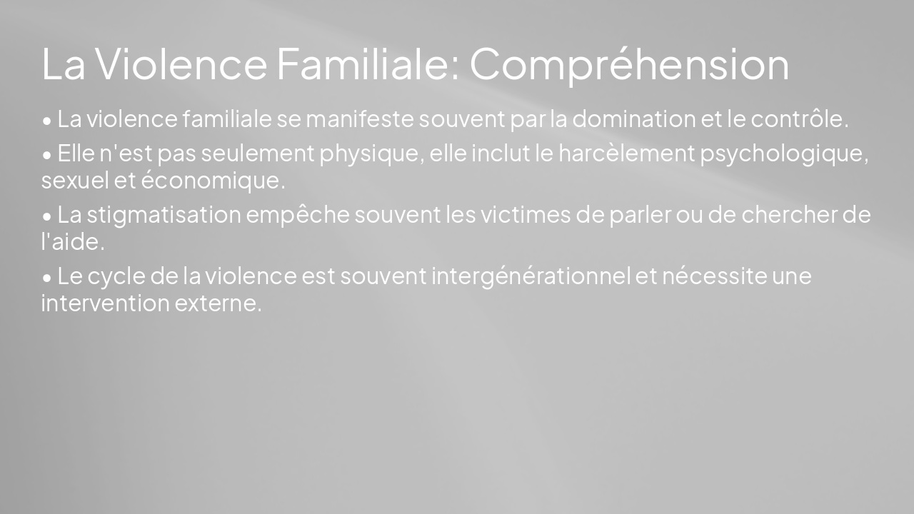 Slide 3 - La Violence Familiale: Compréhension