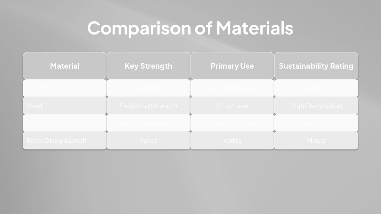 Slide 9 - Comparison of Materials