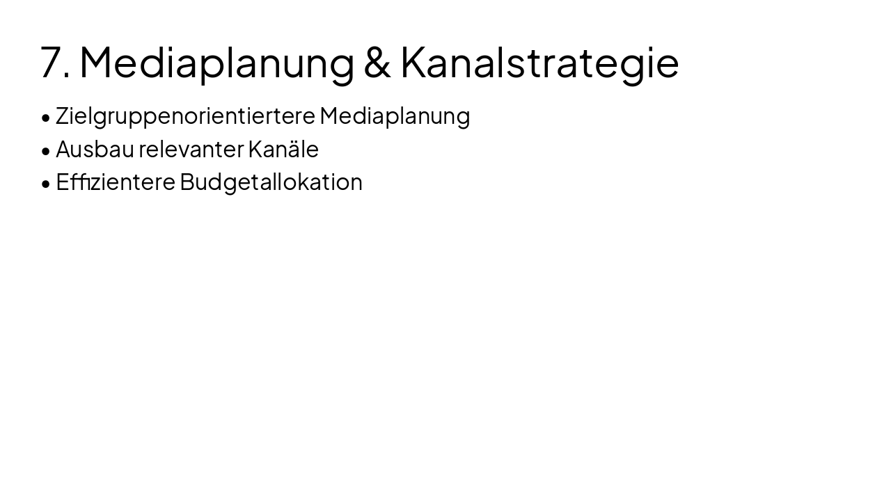 Slide 13 - 7. Mediaplanung & Kanalstrategie